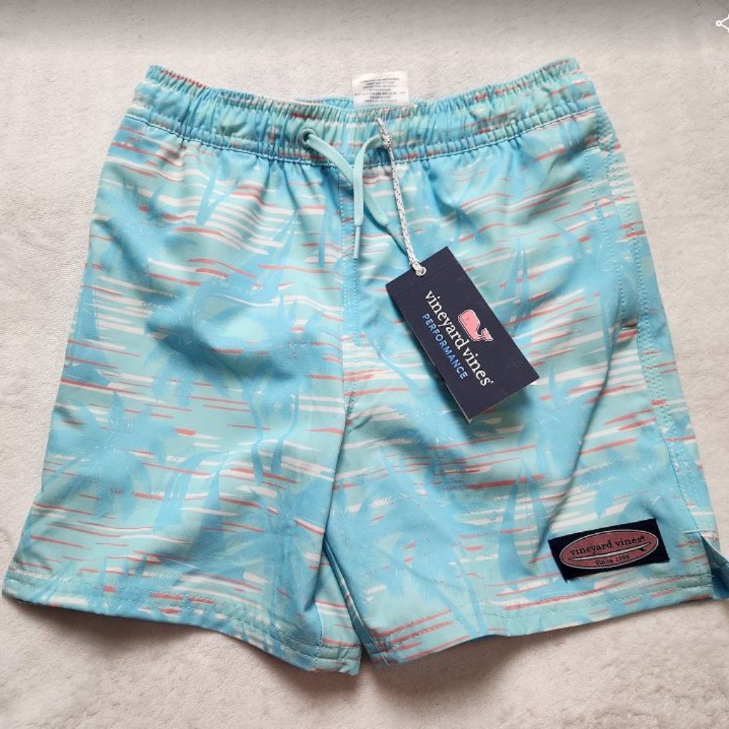 New Boys 7 Vineyard Vines Island Paradise Printed Chappy Swim Trunks Chappies